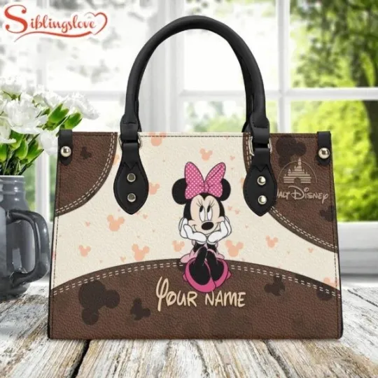 Discover Custom Name Cute Minnie Women Leather Handbag