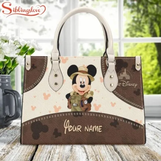 Discover Custom Name Zoo Mickey Mouse Leather Handbag
