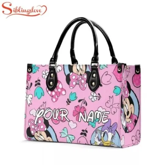 Discover Custom Name Minnie And Daffy Leather Handbag