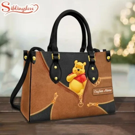 Discover Custom Name Winnie The Pooh V1 Leather Handbag