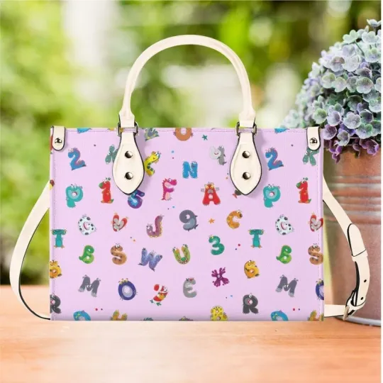 Discover Alphabet Print Teacher Tote Bag, Vegan Leather Handbag