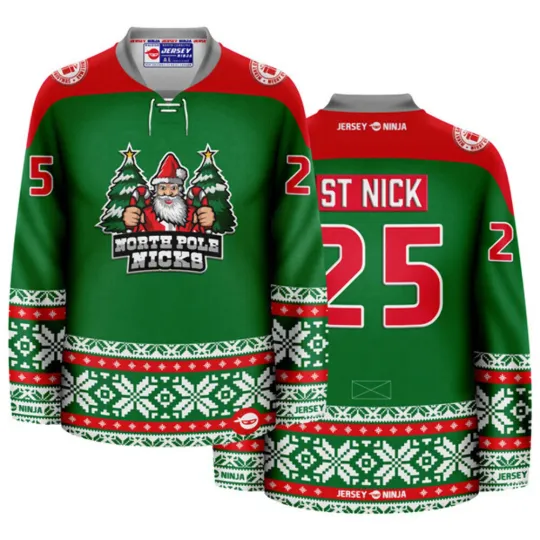 Christmas North Pole Nicks Green Holiday Hockey Jersey