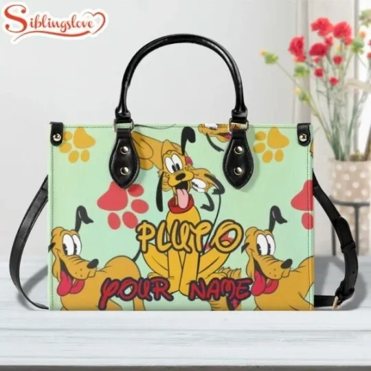 Discover Custom Name Cute Pluto Dog Leather Handbag