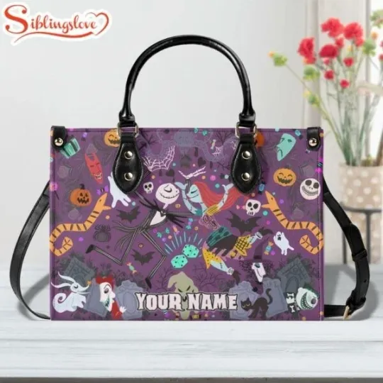 Discover Custom Name Jack Skellington And Sally Christmas Women Bag Cartoon Leather Handb