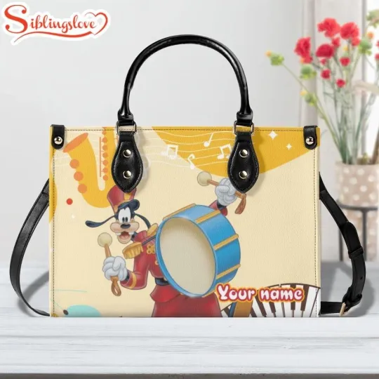 Discover Custom Name Goofy Drum Leather Handbag