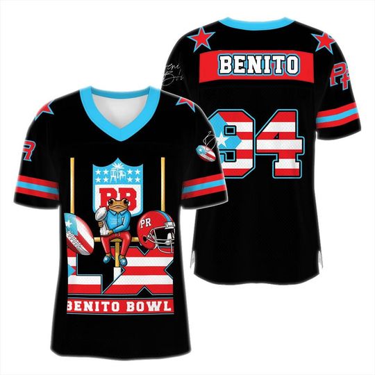 Discover Benito Puerto Rico Football Jersey, Boricua Benito Bowl LX Halftime 2026 Jersey Here For The Benito Shirt