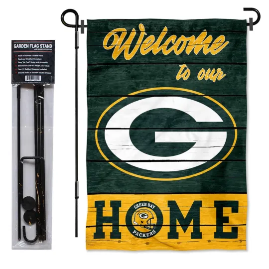 Green Bay Packers Welcome To Our Home Garden Flag and Yard Stand Included
