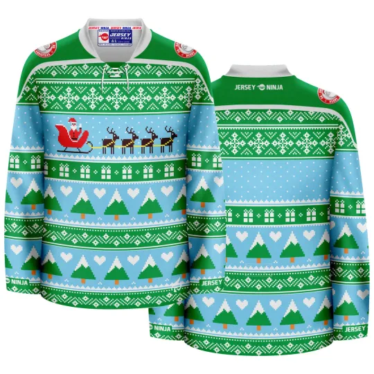 Discover Christmas Santa's Sleigh Ugly Sweater Hockey Jersey