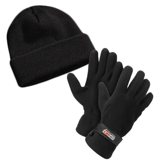 Discover Lightweight Hat and Sport Fleece Lined Adjustable Warm Winter Black Gloves