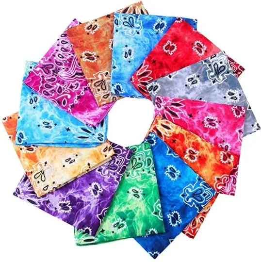 Discover 6-12 Double Sided Tie Dye Paisley Print Bandana 100% COTTON Handkerchief 22x 22