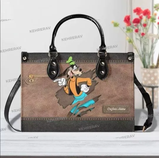 Discover Personalized Goofy Leather Handbag, Disney Goofy Lovers Shoulder Bag Gift