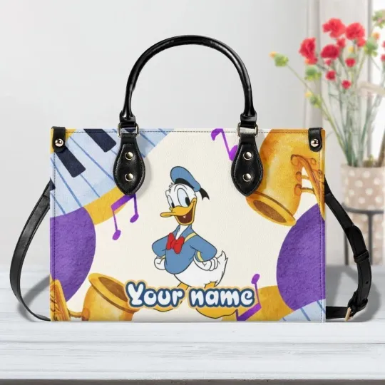 Personalized Donald Duck Leather Handbag, Disney Donald Lovers Shoulder Bag Gift