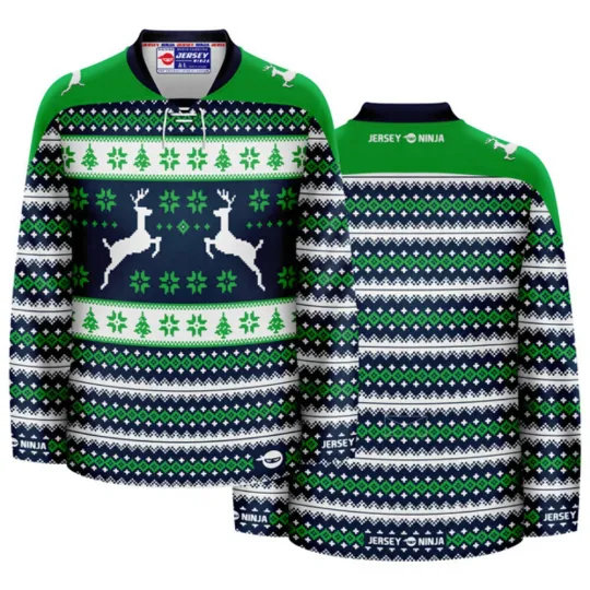 Discover Christmas Dueling Reindeer Ugly Sweater Hockey Jersey