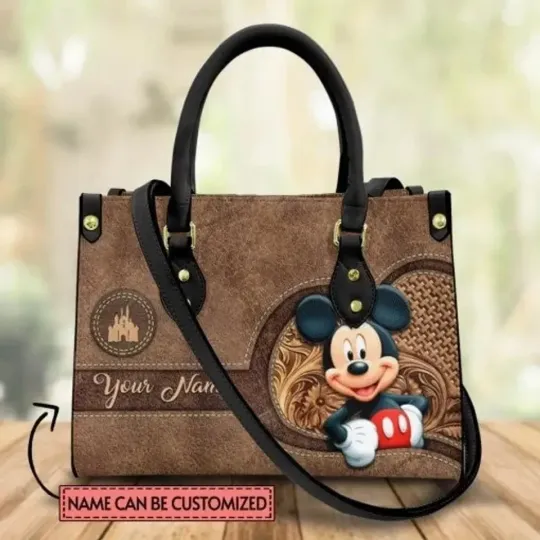 Discover Custom Name Mickey Mouse Theme Leather Handbag, Disney Handbag