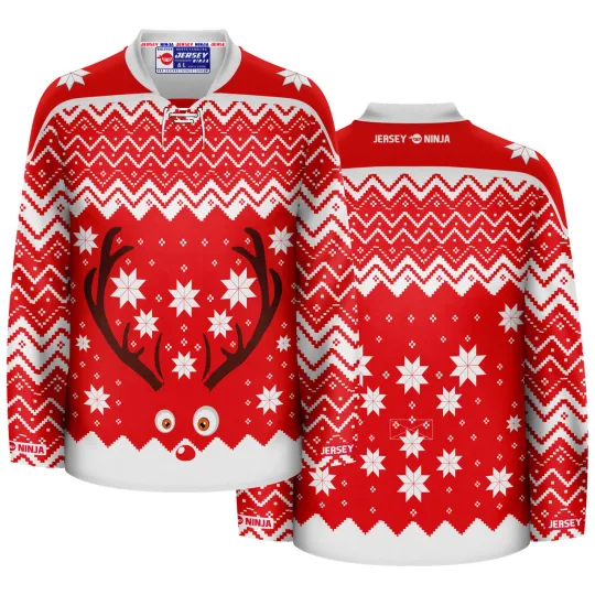 Discover Christmas Rudolph the Red Nosed Reindeer Ugly Sweater Hockey Jersey