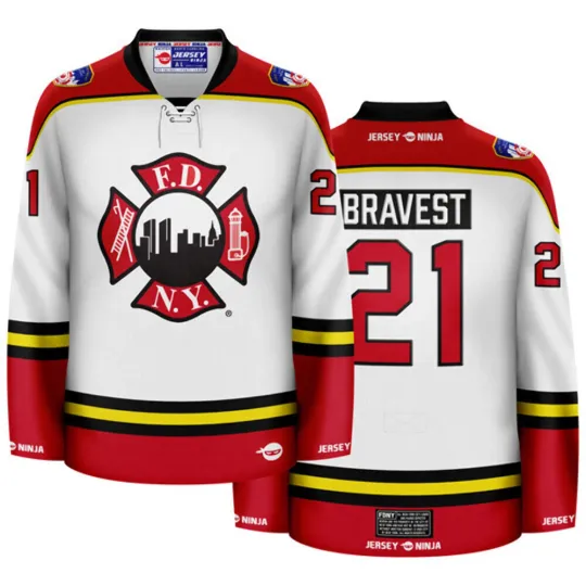Discover Fire Department NY Maltese Cross White Hockey Jersey