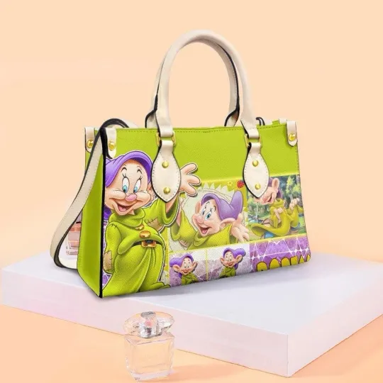Discover Personalized Dopey Dwarf Leather Handbag, Dwarfs Snow White Lovers Gift Bag