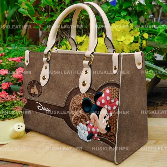 Discover Personalized Minnie Mouse Leather Handbag, Disney Minnie Lover Shoulder Bag Gift