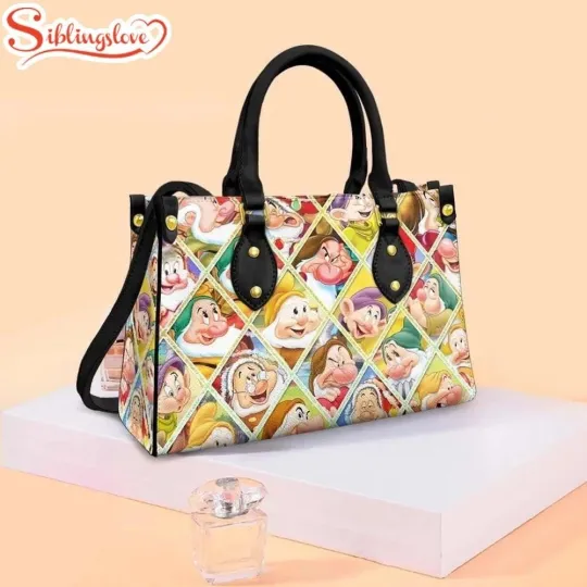 Personalized Seven Dwarfs Leather Handbag, Dwarfs Snow White Lovers Gift Bag