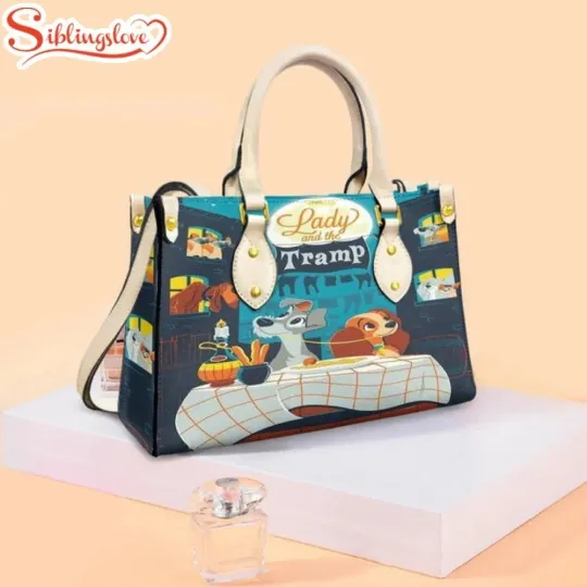 Personalized Lady And The Tramp Leather Handbag, Disney Dogs Lovers Gift Bag
