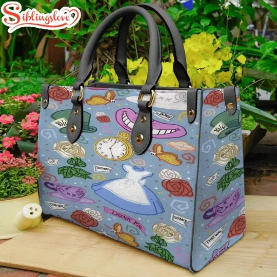 Personalized Alice In Wonderland Leather Handbag, Alice's Adventure Lovers Gift