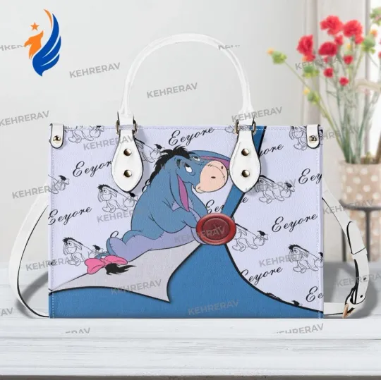 Discover Custom Name Winnie The Pooh Eeyore Leather Handbag – Stylish and Handmade Eeyore