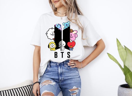 BTS Comeback Tour 2026 T-Shirt with BT21 Characters, K-Pop Cartoon Tee for Army Fans