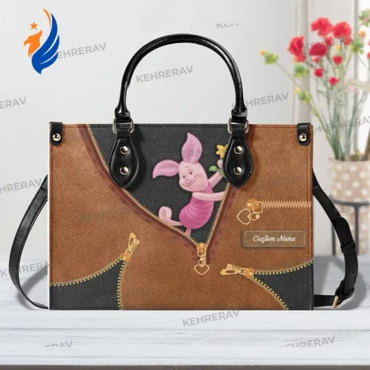 Discover Winnie the Pooh Piglet Leather Handbag: Custom Women s Purse for Piglet Lovers H