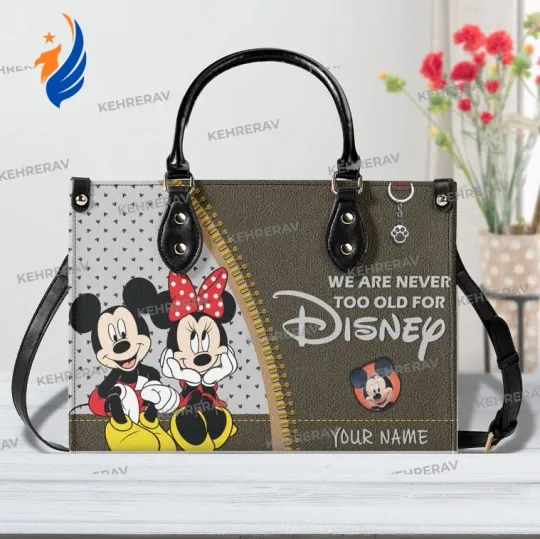 Discover We Are Never Too Old For Disney Leather Handbag, Mickey Women Bags Purses, Micke
