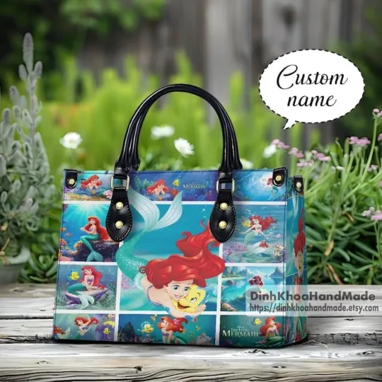 Discover Personalized Little Mermaid Handbag: PU Leather Top Handle Bag