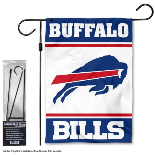 Buffalo Bills White Garden Flag and Yard Stand Included