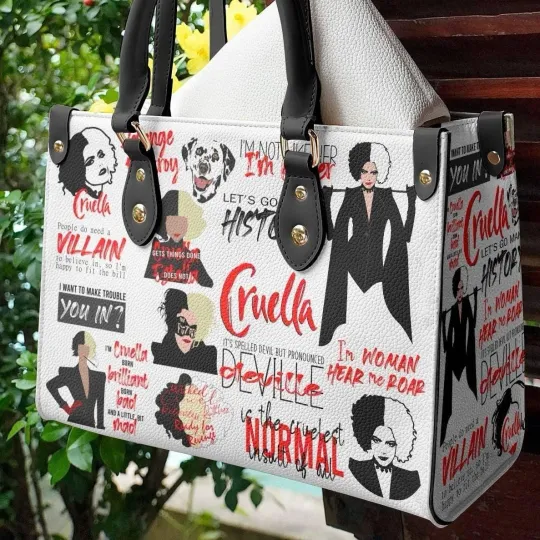 Discover Personalized Cruella de Vil Leather Handbag, 101 Dalmatians Dogs Lovers Gift Bag