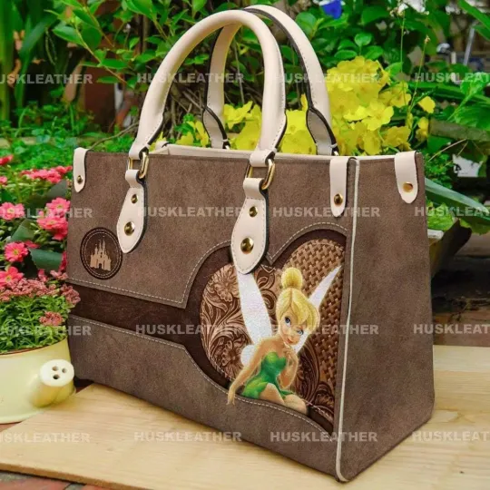 Personalized Tinker Bell Leather Handbag, Disney Tinker Bell Shoulder Bag Gift