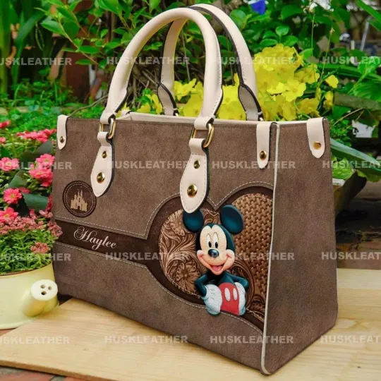 Discover Personalized Mickey Mouse Leather Handbag, Disney Mickey Lover Shoulder Bag Gift