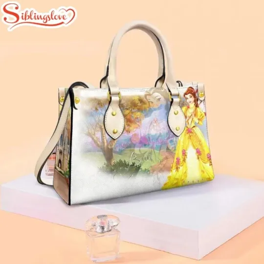 Personalized Belle Princess Leather Handbag, Beauty And The Beast Lovers Gift
