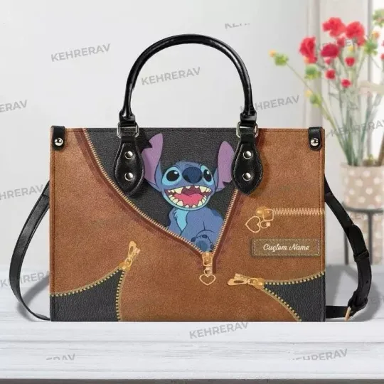 Discover Personalized Disney Stitch Leather Handbag, Lilo & Stitch Shoulder Bag Gift