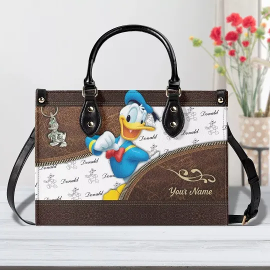 Personalized Donald Duck Leather Handbag, Donald Duck Lovers Shoulder Bag Gift