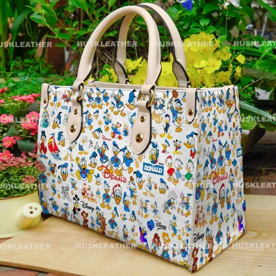 Personalized Donald Duck Leather Handbag, Donald Duck Lovers Shoulder Bag Gift
