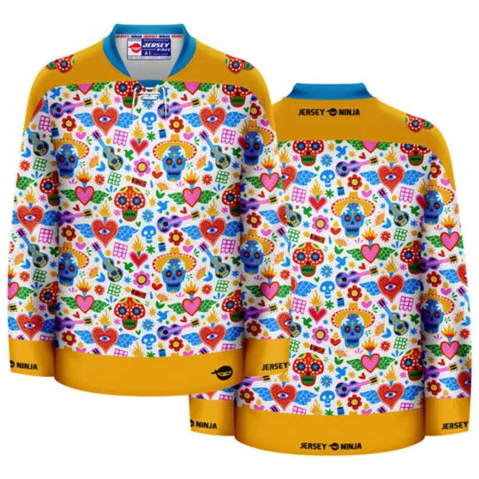 Discover Dia De Los Muertos Cultural Icons Ugly Sweater Holiday Hockey Jersey