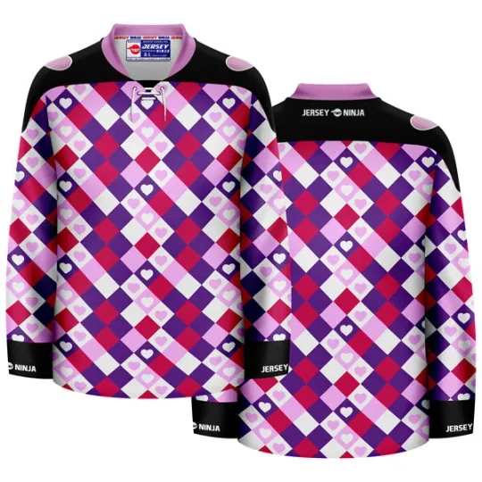 Discover Valentines Day Checkerboard Hearts Ugly Sweater Holiday Hockey Jersey