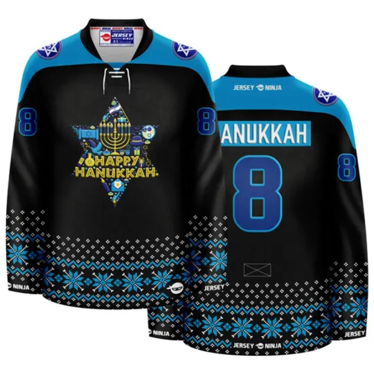 Discover Hanukkah Star of David Collage Black Holiday Hockey Jersey