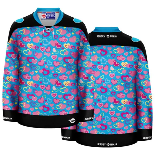 Discover Valentines Day Blue Hearts Ugly Sweater Holiday Hockey Jersey