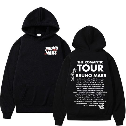 Discover Bruno Mars Romantic Tour 2026 Concert Hoodies Men Women Retro Hip Hop Punk Style Sweatshirts Casual Long Sleeve Oversized Hoodie