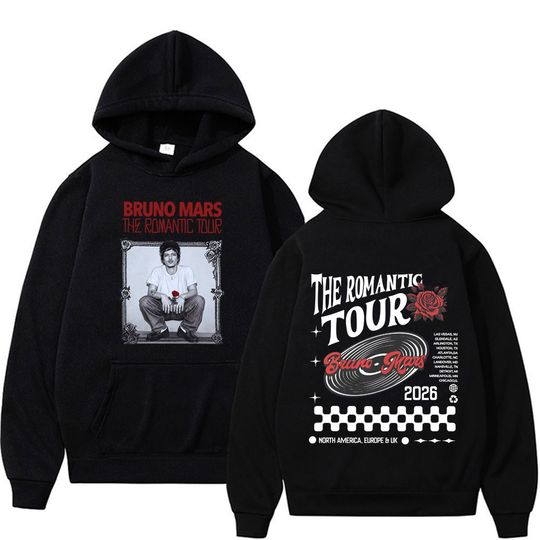 Discover Bruno Mars The Romantic Tour 2026 Hoodies Men Women Hip Hop Punk Pop Music Sweatshirts High Quality Casual Cozy Hoodie Pullovers