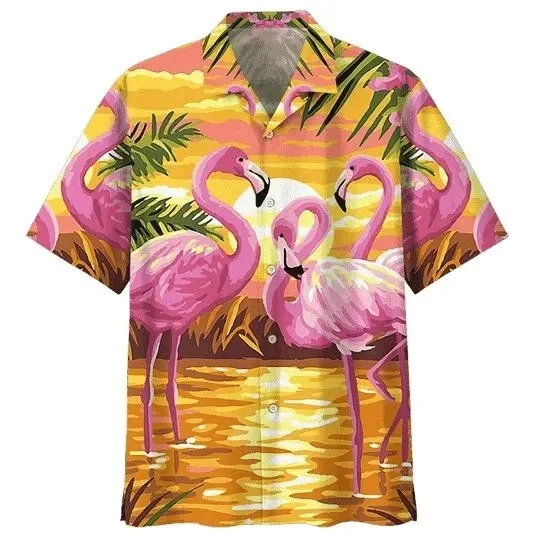 Discover Flamingo In Sunset Print Hawaiian Shirt