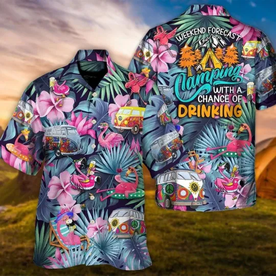 Discover Camping Aloha Hawaiian Shirt Camping Funny Flamingo Hawaiian Shirt For Summer Ca