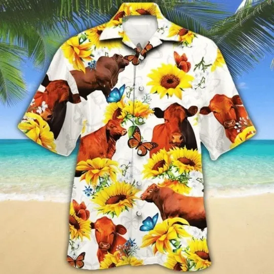 Discover Cow Sunflower Print Hawaiian Shirt