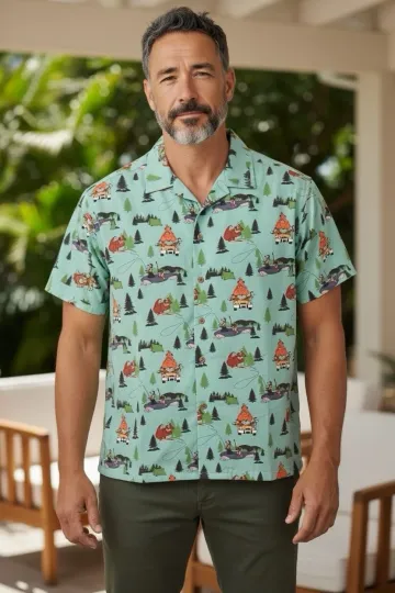 Discover Disney Our Universe A Goofy Movie Camping Scenes Button Up Rayon Shirt Size XXL