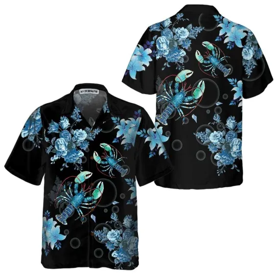 Discover Bright Blue Lobster Hawaiian Shirt Unique Blue Lobster Shirt For Men W
