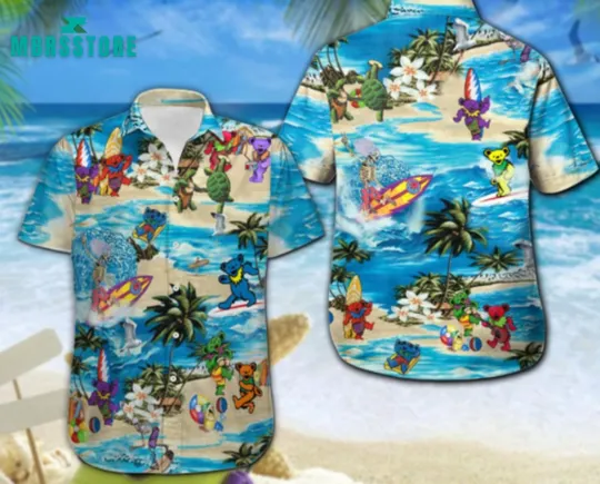 Grateful Dead Dancing Bears Colors Summer Hawaiian Shirt